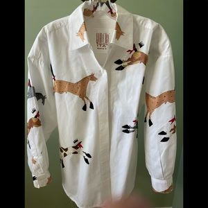 Vintage Shirt Hand Painted Santa Fe Blouse Western Wild Horses Medium